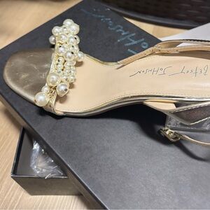 Betsey Johnson Gold Heels with Pearl Accents